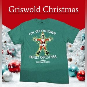 🔥Christmas Vacation Fun Old Fashioned Family Christmas Green T-Shirt Sz L EUC